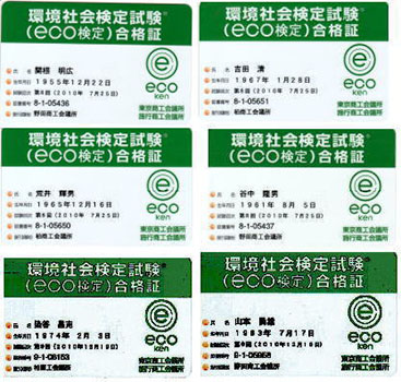 環境社会検定試験(eco検定)合格証